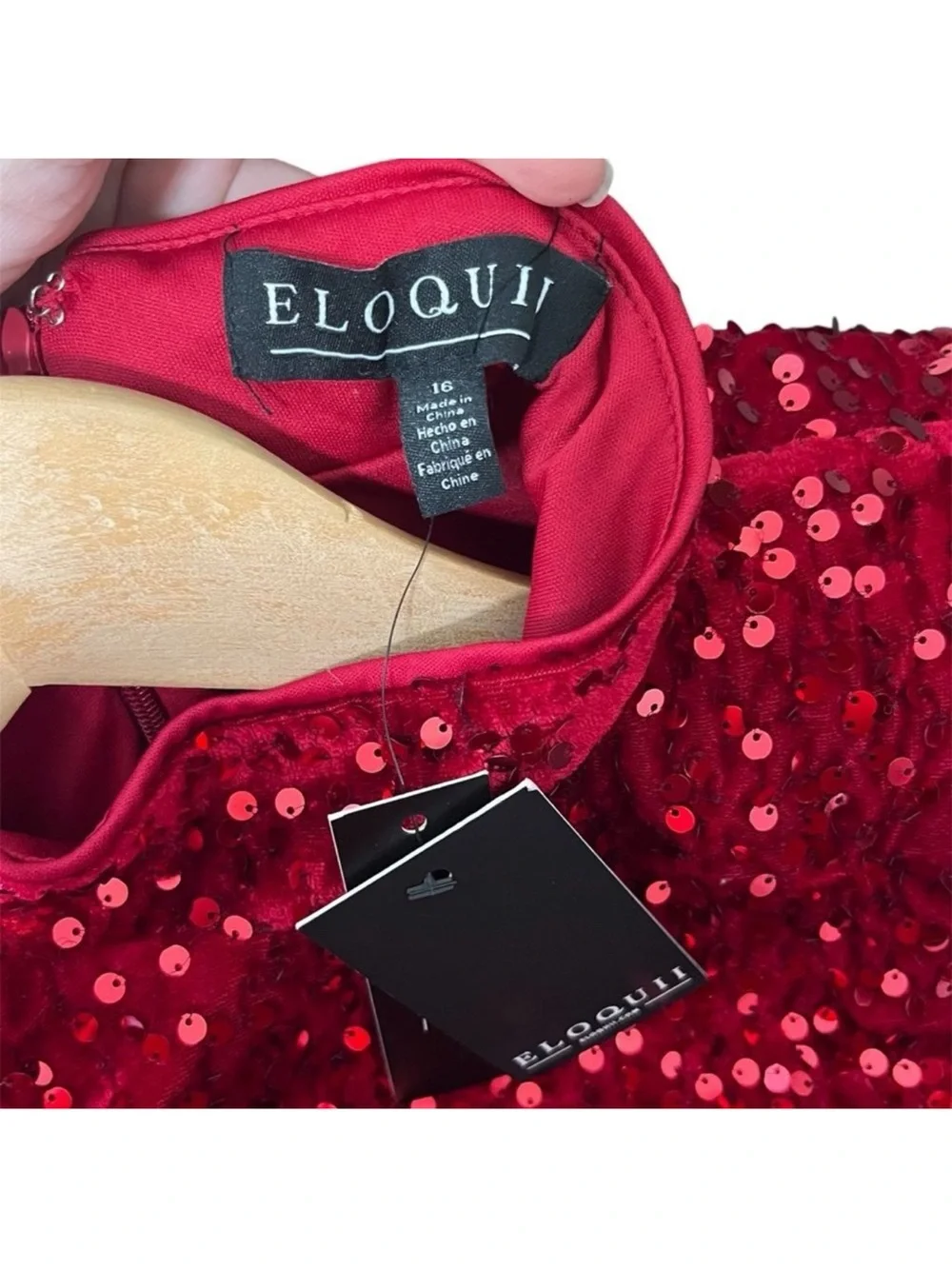 Eloquii Red Ruched Sequin Dress Long Sleeve Mockneck 16